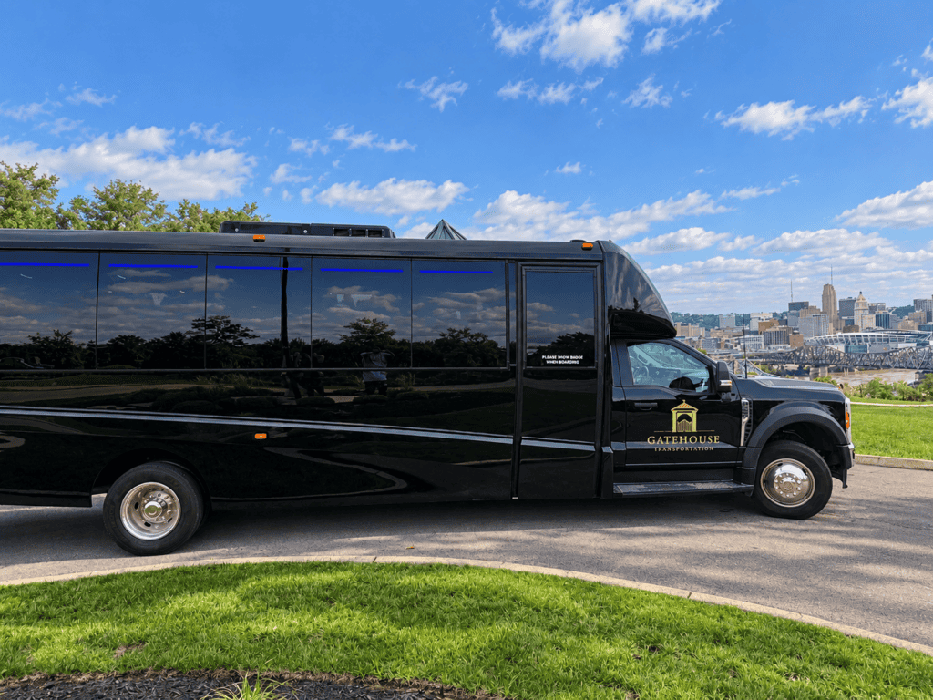 Corporate Transportation executive shuttle parked at Devou Park near Cincinnati, OH