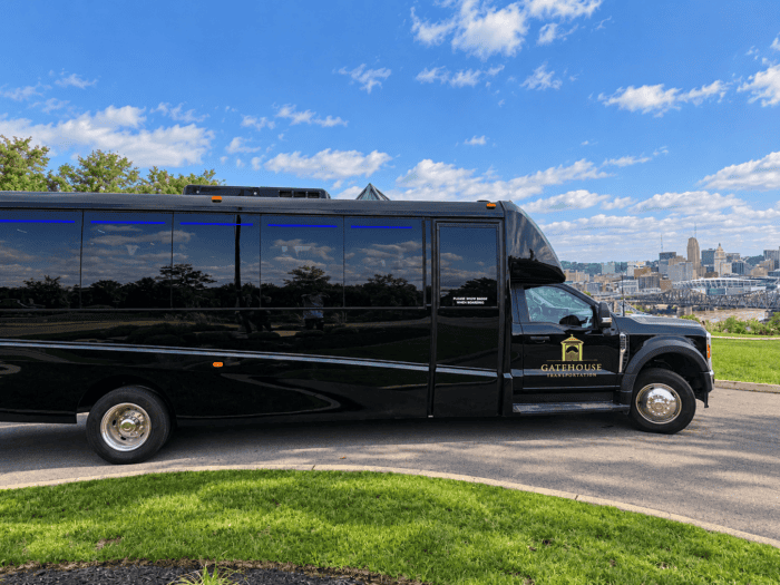 Corporate Transportation executive shuttle parked at Devou Park near Cincinnati, OH
